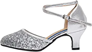 Womens Latin Dance Shoes Sparkle Comfortable Closed Toe Ballroom Salsa Tango Practice Performence Party Dancing Shoes