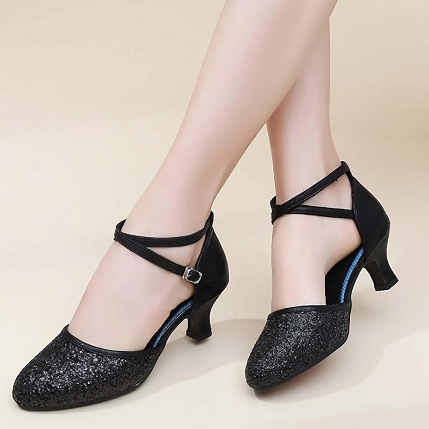 Womens Latin Dance Shoes Sparkle Comfortable Closed Toe Ballroom Salsa Tango Practice Performence Party Dancing Shoes