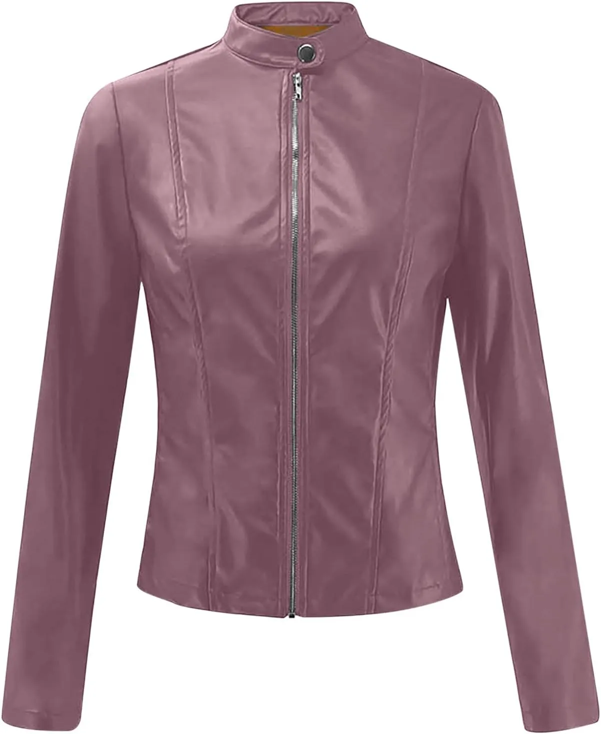 Women's Leather Jackets, Zip Motorcycle Quilted Lightweight Coat Vegan Pu Leather Fashion Outerwear Trench Coat