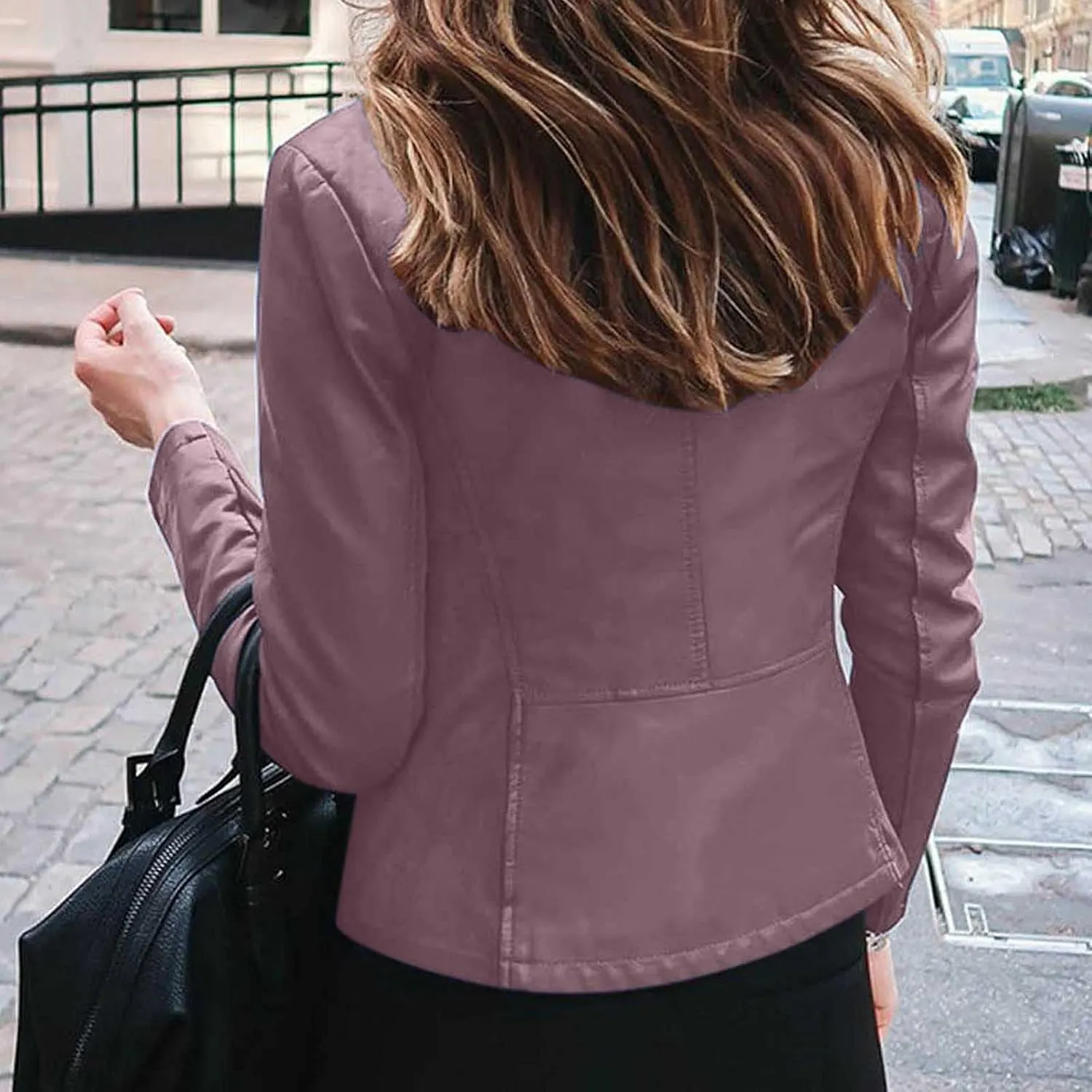Women's Leather Jackets, Zip Motorcycle Quilted Lightweight Coat Vegan Pu Leather Fashion Outerwear Trench Coat