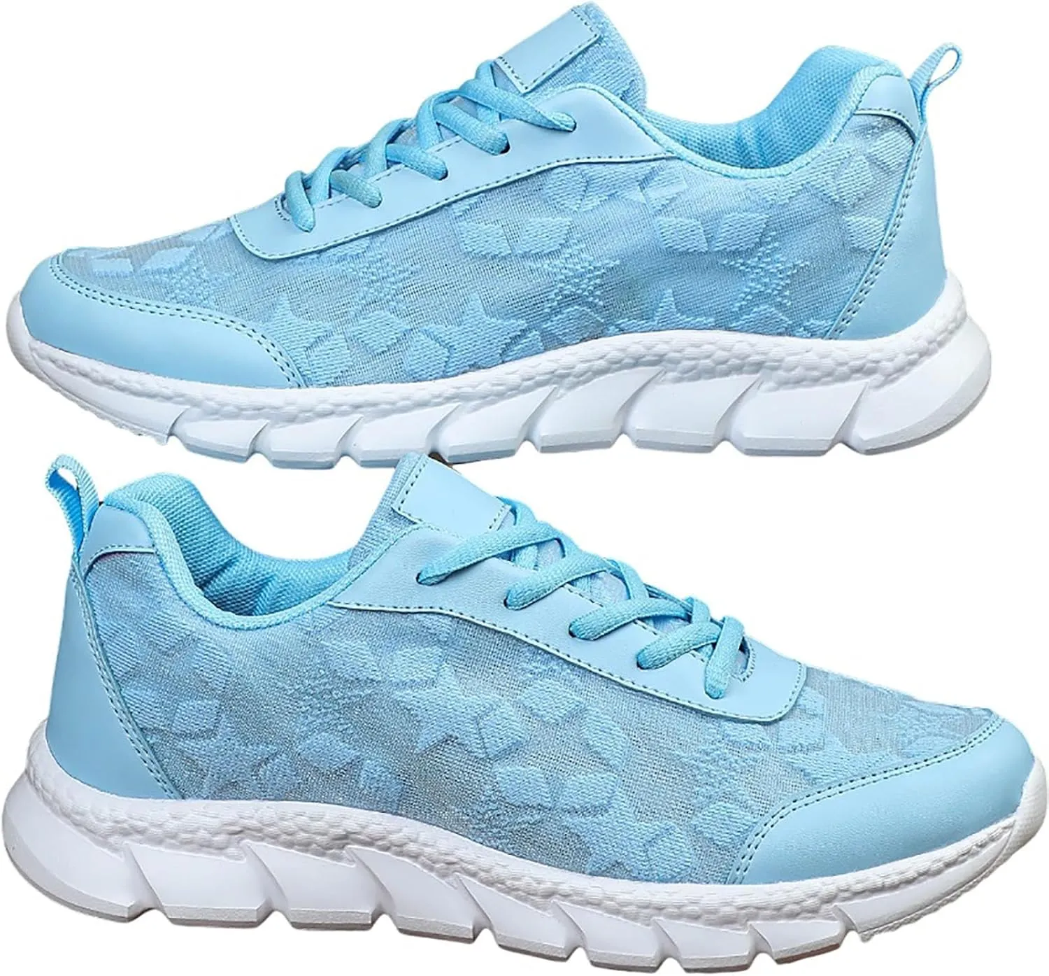 Women's Luxurious Orthopedic Sneakers, Hollow Breathable Mesh Casual Lace Up Mesh Lightweight Running Shoes (38,Blue)