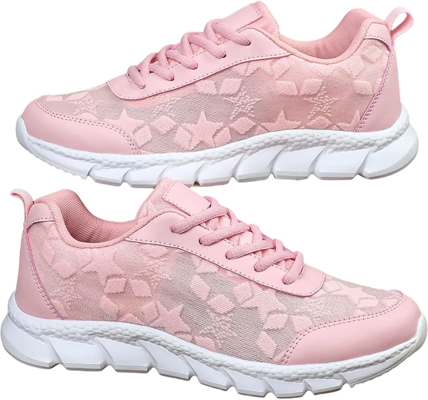 Women's Luxurious Orthopedic Sneakers, Hollow Breathable Mesh Casual Lace Up Mesh Lightweight Running Shoes (38,Pink)