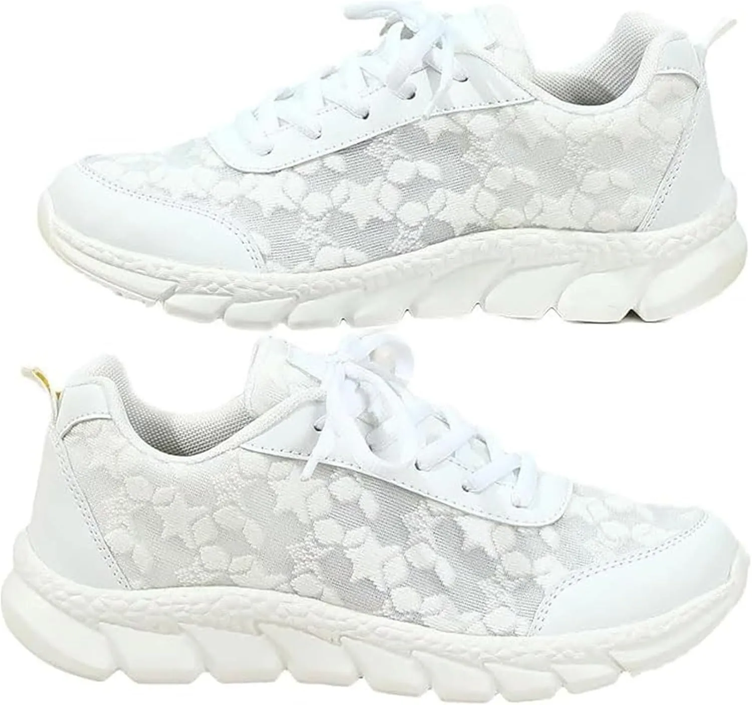 Women's Luxurious Orthopedic Sneakers, Hollow Breathable Mesh Casual Lace Up Mesh Lightweight Running Shoes (42,White)