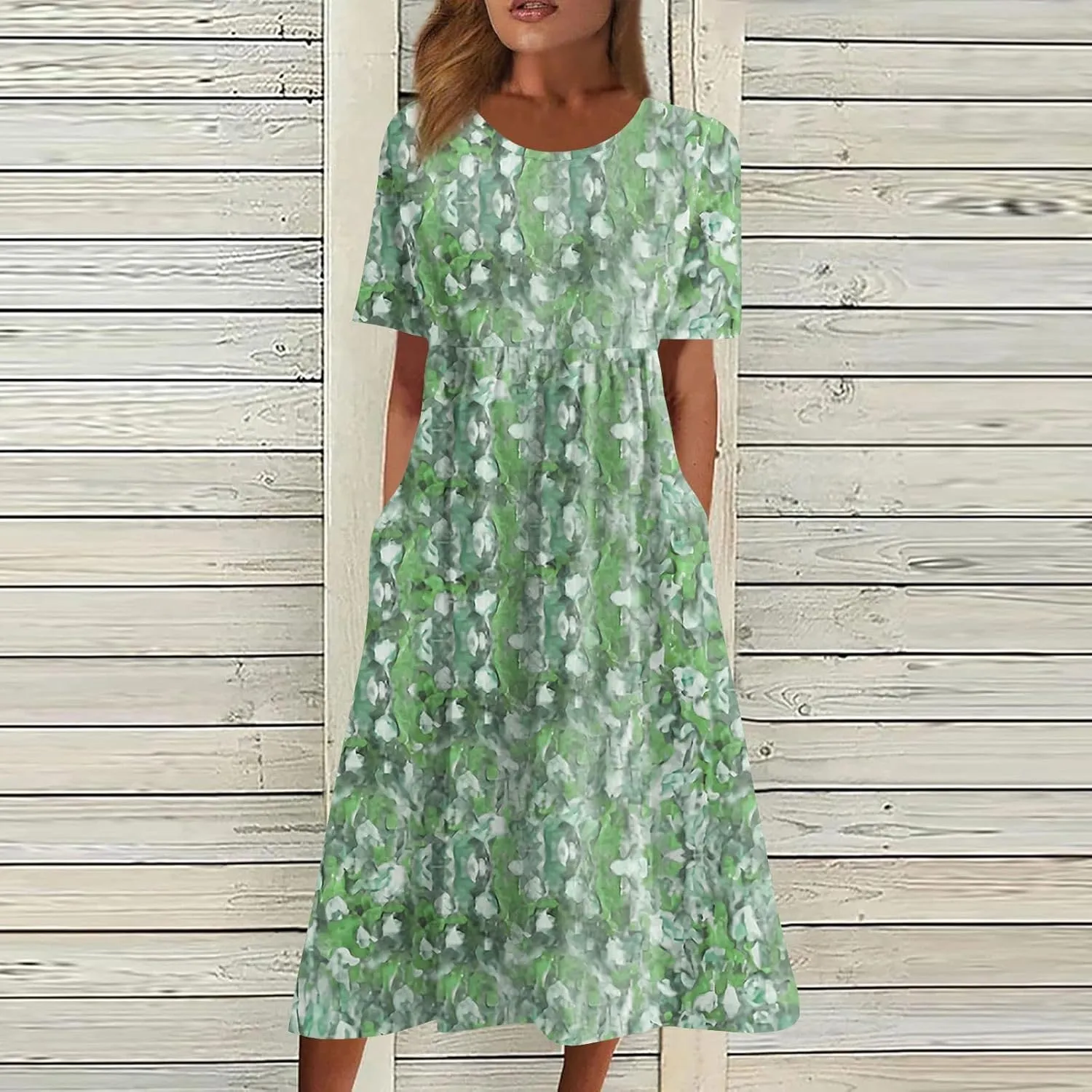 Women's Maxi Dresses 2025 Summer Casual Loose Trendy Short Sleeve Round Neck Solid Floral Printed Maxi Dress, S-3XL