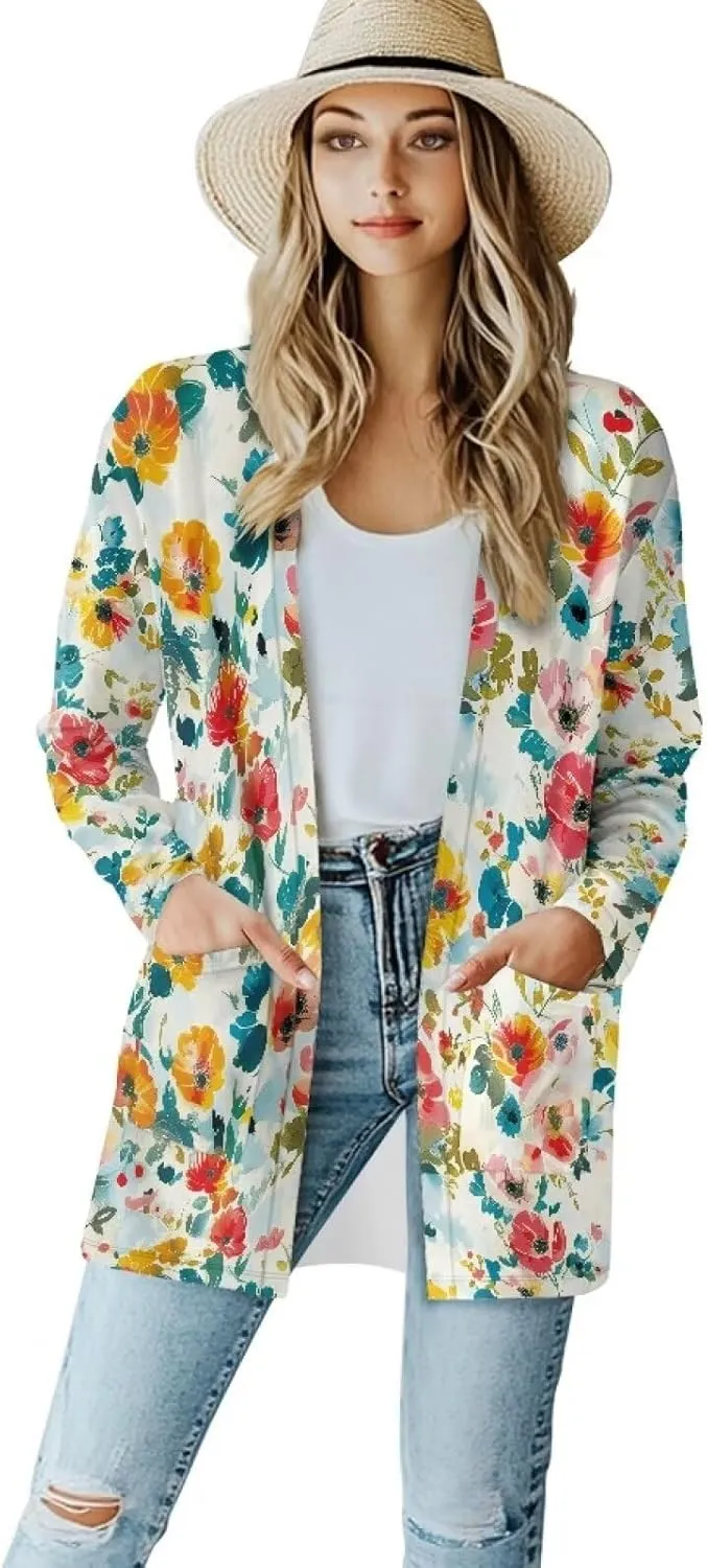 Womens Open Front Cardigan Casual Long Cardigans Long Sleeve Lightweight Jacket Tops Fall Outfit with Pockets