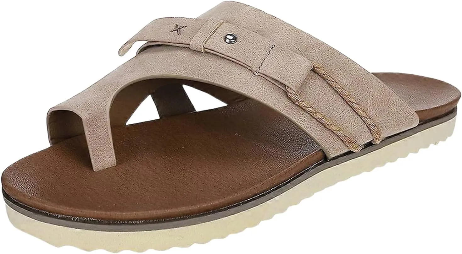 Womens Orthopedic Sandals Summer Comfy Big Toe Correction Sandal Walking Bunion Flip Flops Lightweight Breathable Leather Workout Slippers Platform Flat Sole Beach Shoes