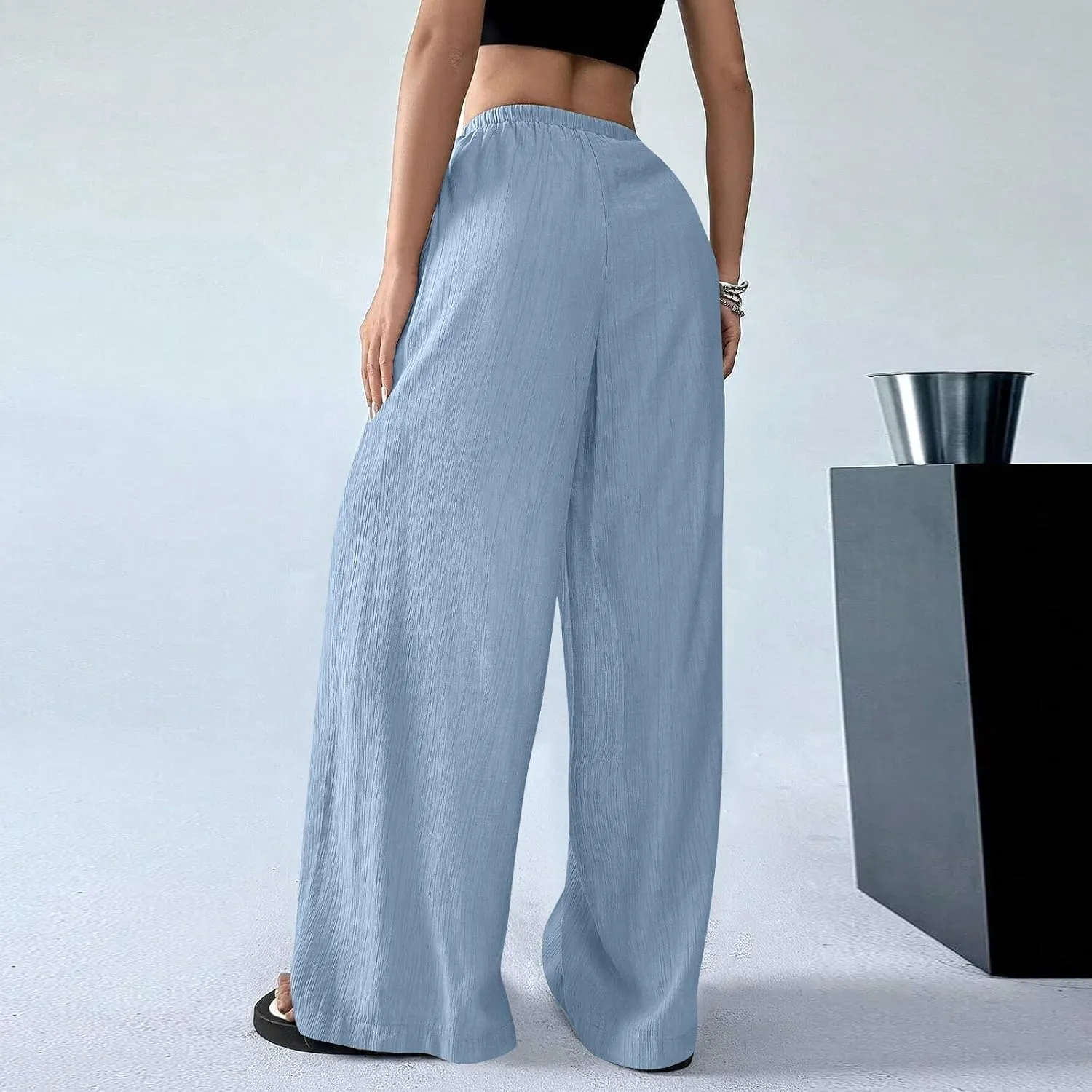 Women's Pants Elastic Waist Drawstring Sumemr Pants Straight Wide Leg High Waisted with Pockets Comfy Slacks Clothes