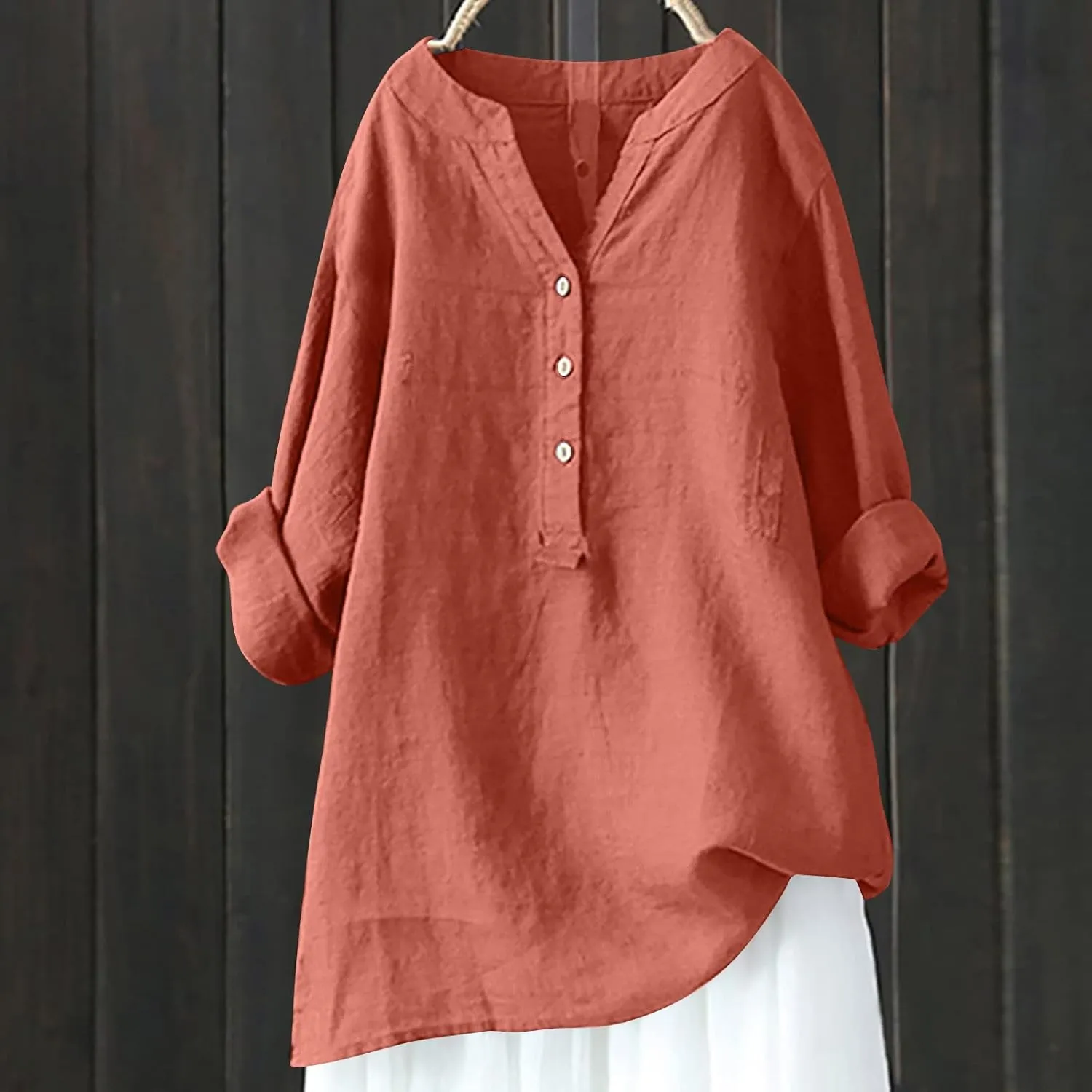 Women's Plus Size Cotton Linen Dress Tops Button Up Shirts Dress Casual Fall Blouse to Wear with Leggings