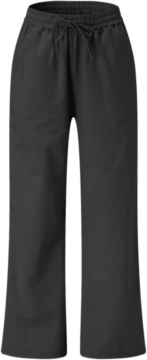 Womens Plus Size Linen Pants Wide Leg Palazzo Pant Drawstring High Elastic Waist Flowy Culottes Trousers with Pockets