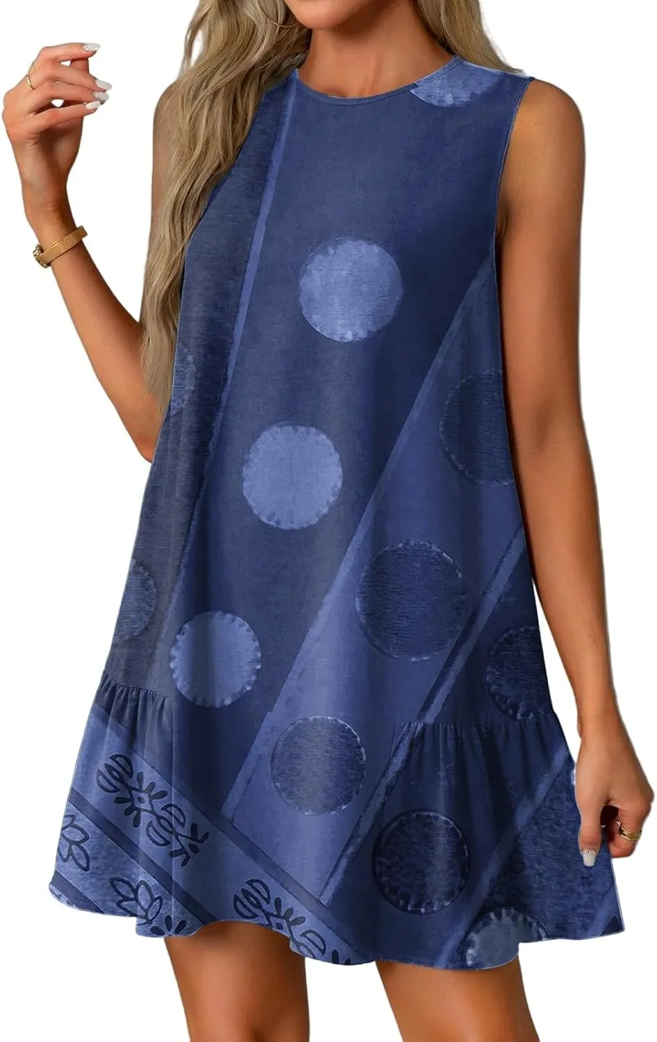 Women's Ruffle Hem Tank Dress Sleeveless Dress for Women Round Neck Casual Smock Summer Mini Dresses