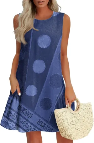 Women's Ruffle Hem Tank Dress Sleeveless Dress for Women Round Neck Casual Smock Summer Mini Dresses