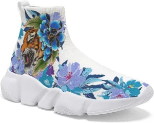Women's Running Shoes Lightweight Breathable Walking Shoes Flower Tiger Non Slip Athletic Fashion Sneakers Mesh Workout Casual Sports