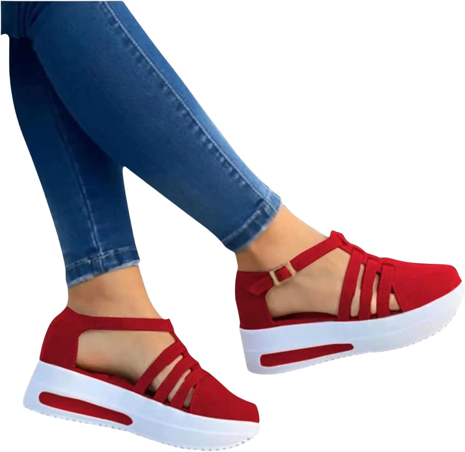 Womens Sandals Dressy Summer Peep Toe Platform Sandals Shoes Wedges Ankle Buckle Flip Flops Orthopedic Stylish Sandals
