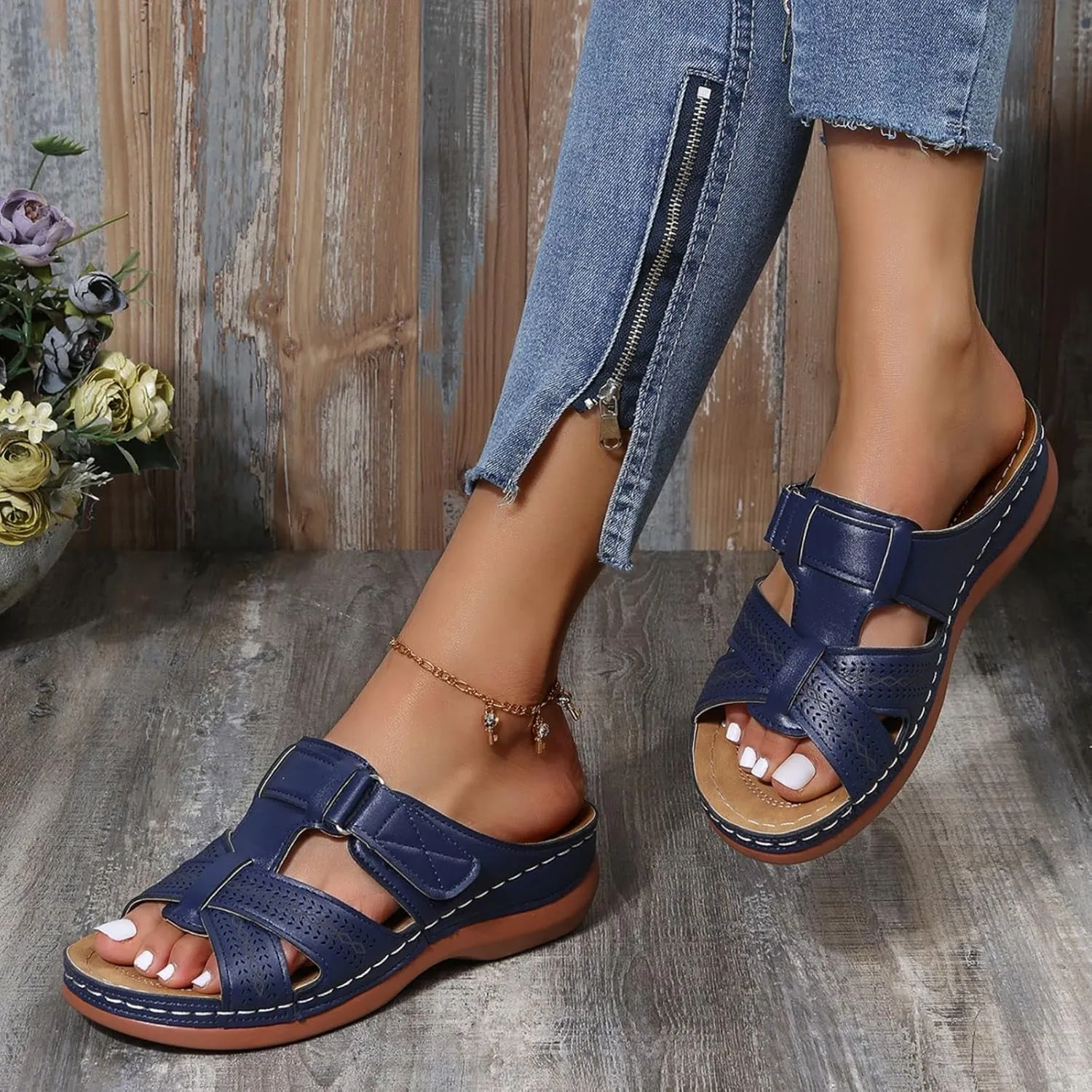 Womens Sandals Wedge Comfortable Orthopedic Wedge Sandals Slip on Platform Sandals Summer Stylish Slippers