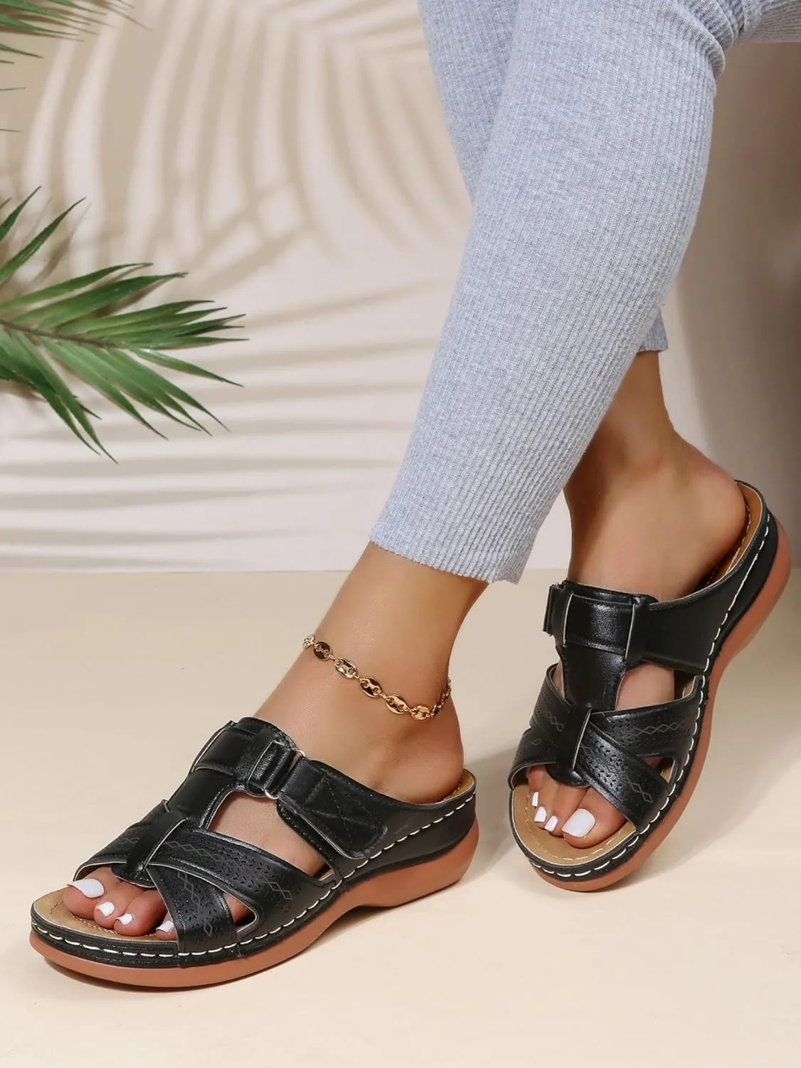Womens Sandals Wedge Comfortable Orthopedic Wedge Sandals Slip on Platform Sandals Summer Stylish Slippers