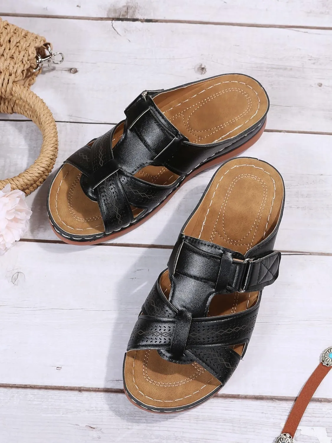 Womens Sandals Wedge Comfortable Orthopedic Wedge Sandals Slip on Platform Sandals Summer Stylish Slippers