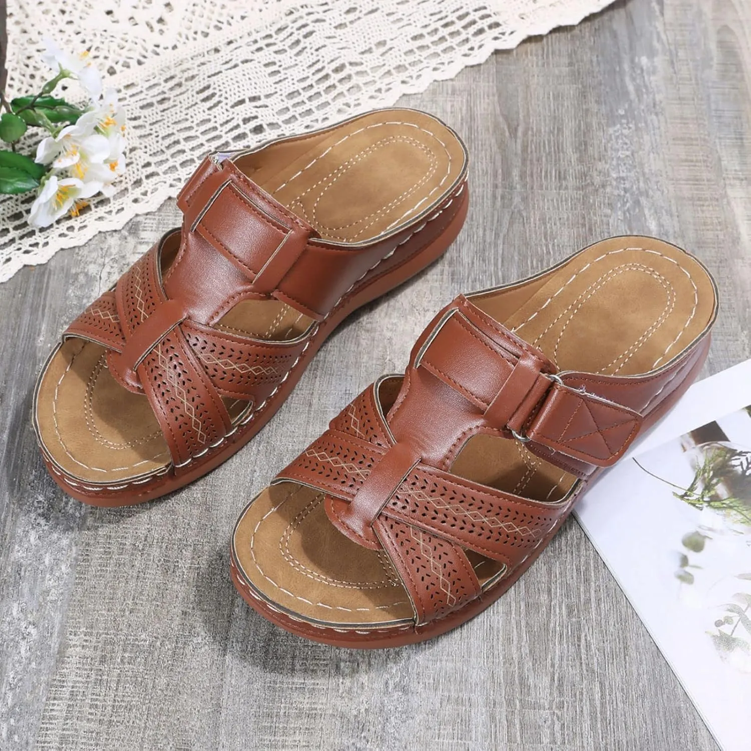 Womens Sandals Wedge Comfortable Orthopedic Wedge Sandals Slip on Platform Sandals Summer Stylish Slippers