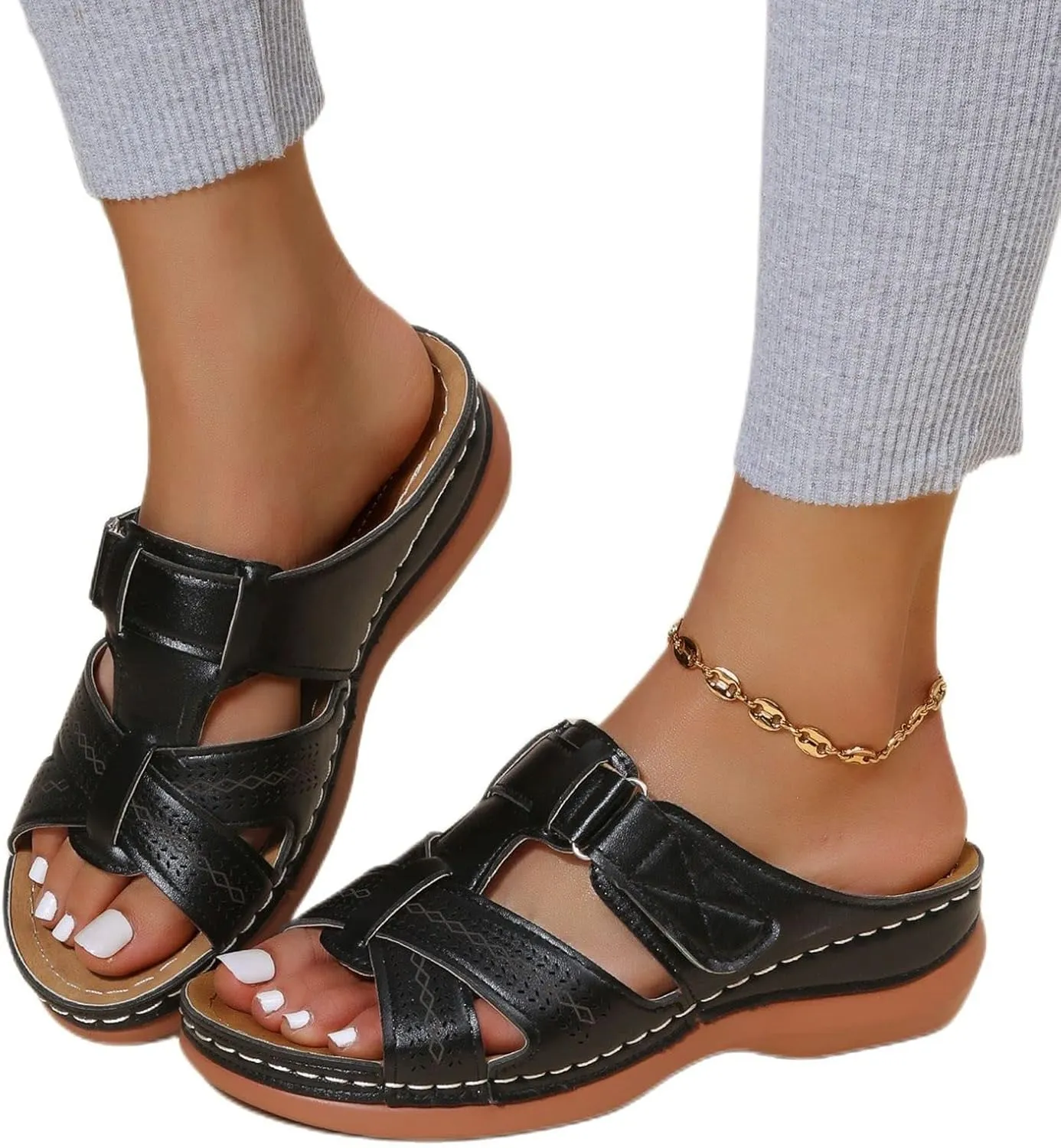 Womens Sandals Wedge Comfortable Orthopedic Wedge Sandals Slip on Platform Sandals Summer Stylish Slippers