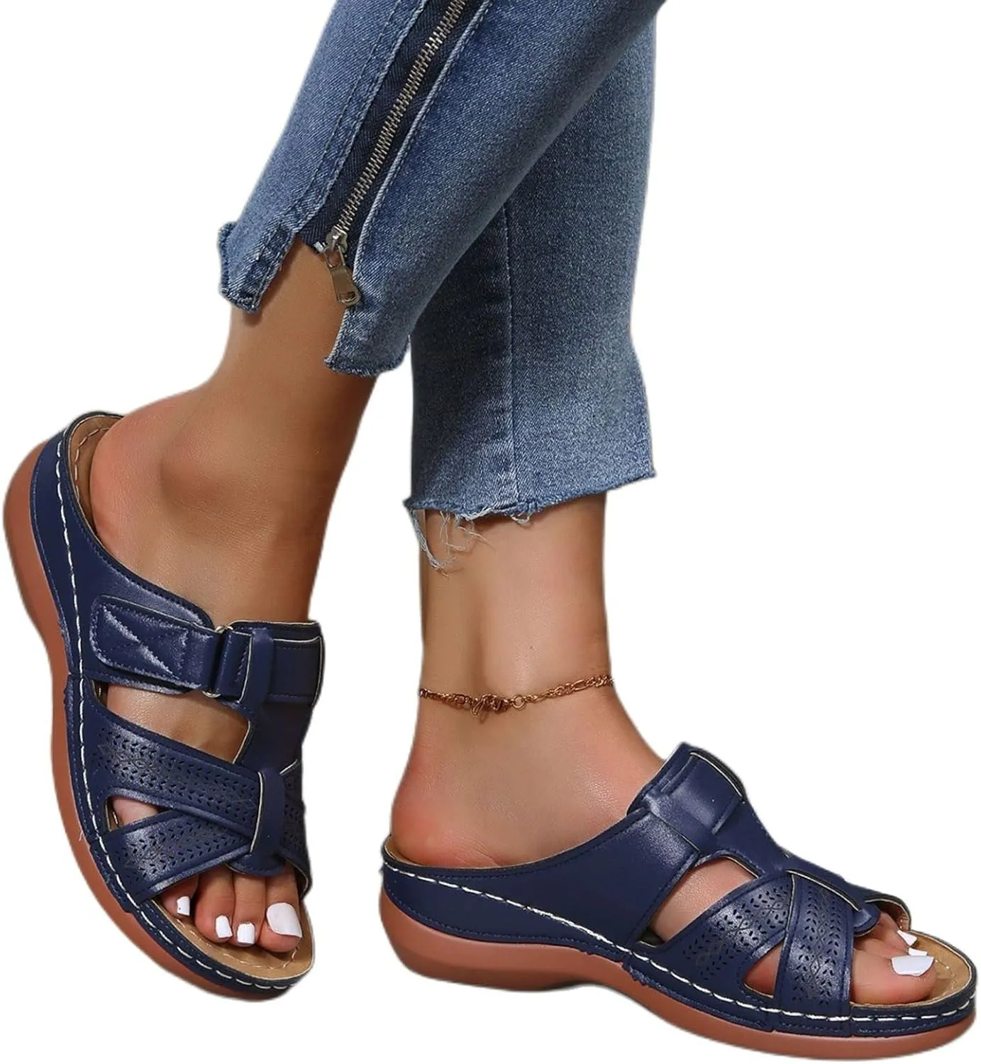 Womens Sandals Wedge Comfortable Orthopedic Wedge Sandals Slip on Platform Sandals Summer Stylish Slippers