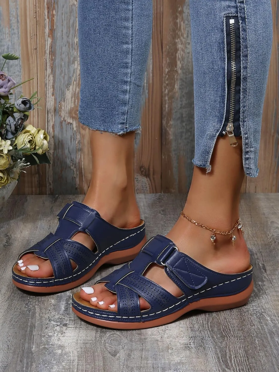 Womens Sandals Wedge Comfortable Orthopedic Wedge Sandals Slip on Platform Sandals Summer Stylish Slippers