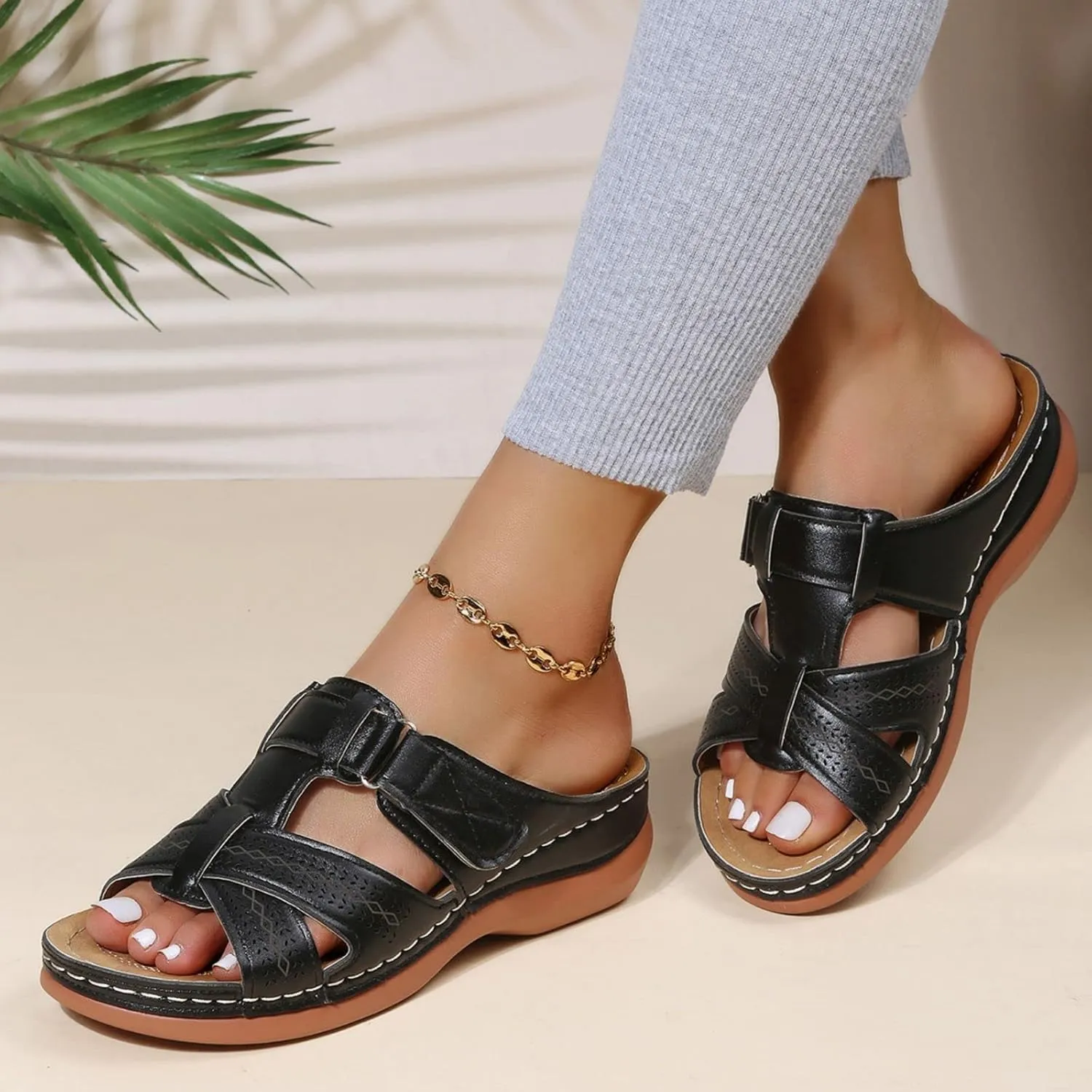 Womens Sandals Wedge Comfortable Orthopedic Wedge Sandals Slip on Platform Sandals Summer Stylish Slippers