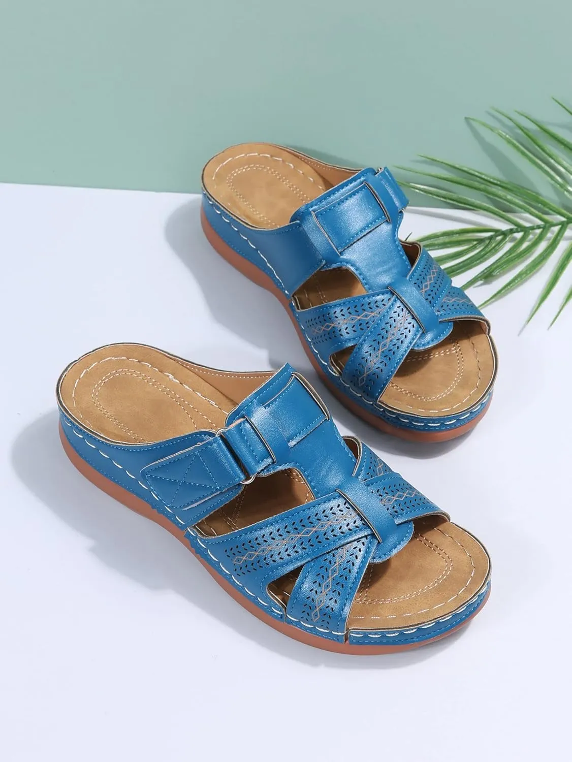 Womens Sandals Wedge Comfortable Orthopedic Wedge Sandals Slip on Platform Sandals Summer Stylish Slippers