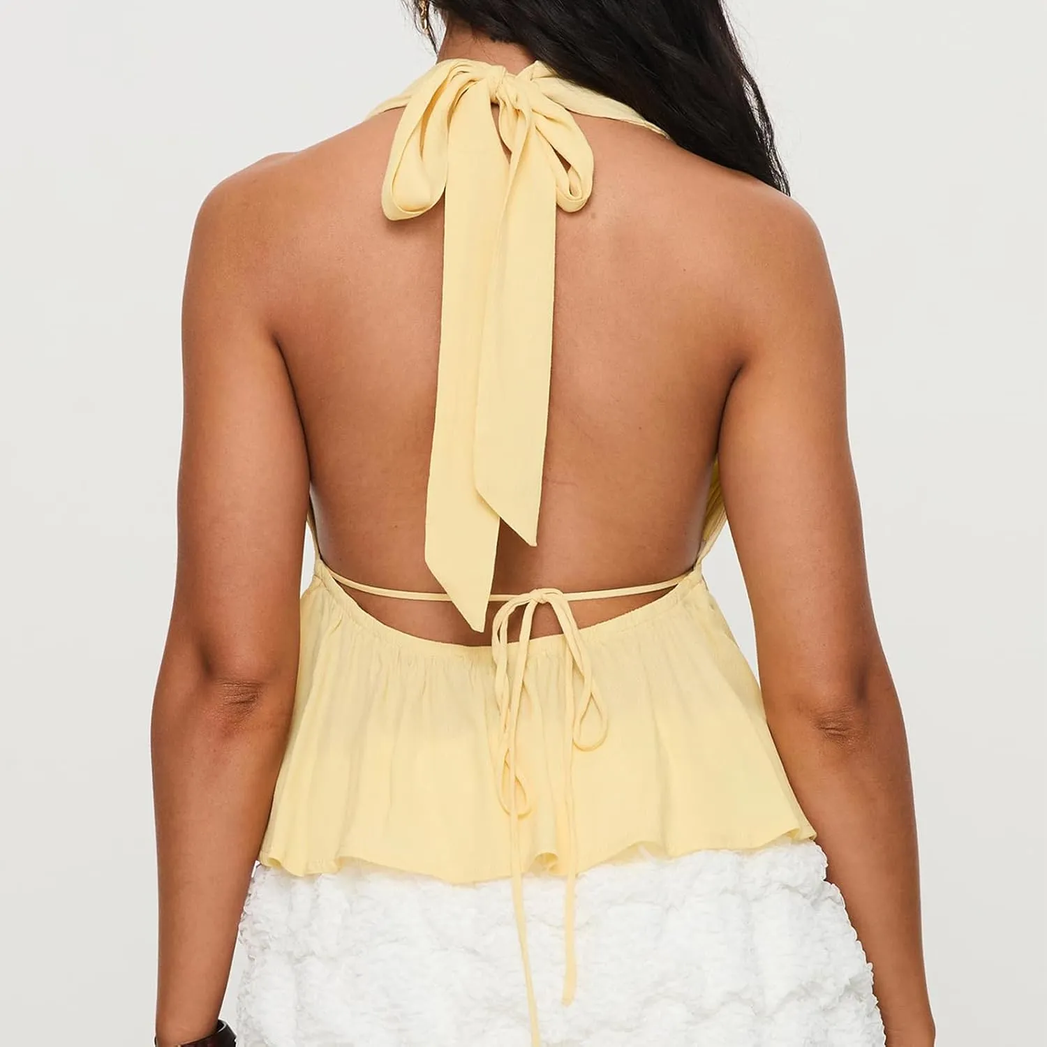 Women's Sexy Halter Going Out Top Open Back Deep V Neck Sleeveless Ruched Tank Tops Y2k Slim Fit Camisole Crop Tops