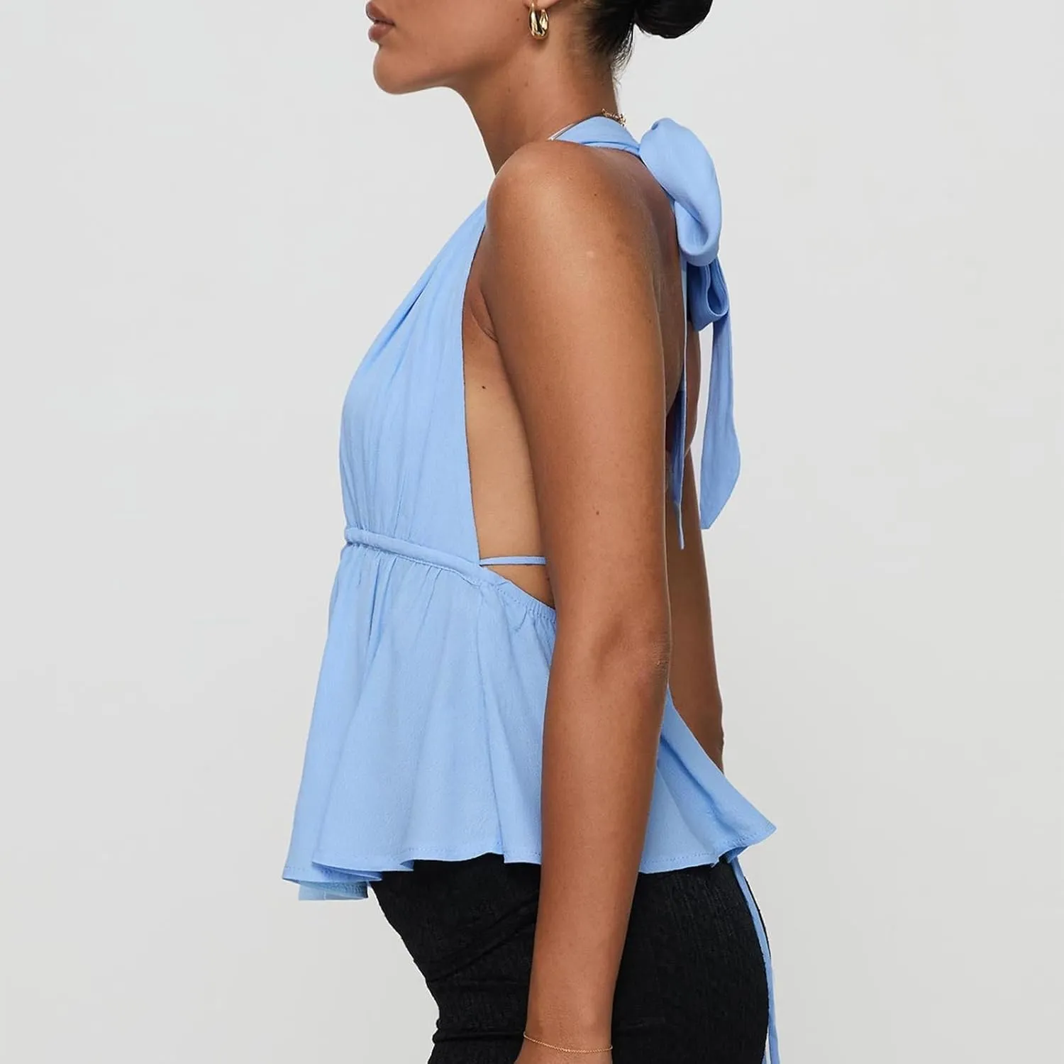 Women's Sexy Halter Going Out Top Open Back Deep V Neck Sleeveless Ruched Tank Tops Y2k Slim Fit Camisole Crop Tops