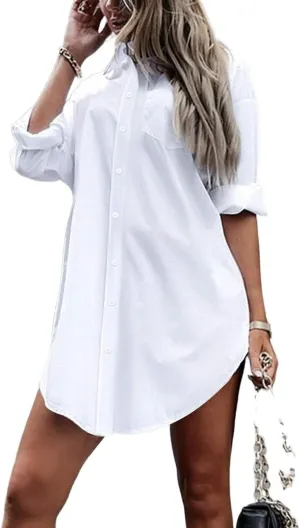 Women's Solid Button Front High Low Hem Dress Fashion Short Dresses for Women