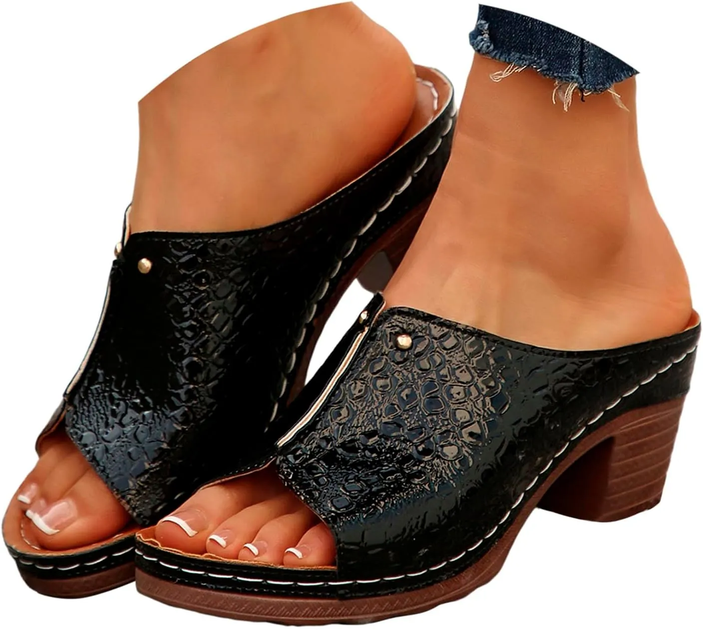 Womens Sparkly Platform Dress Sandals Chunky Block High Heels Open Toe with Strap Dressy Prom Wedding Party Evening Shoes