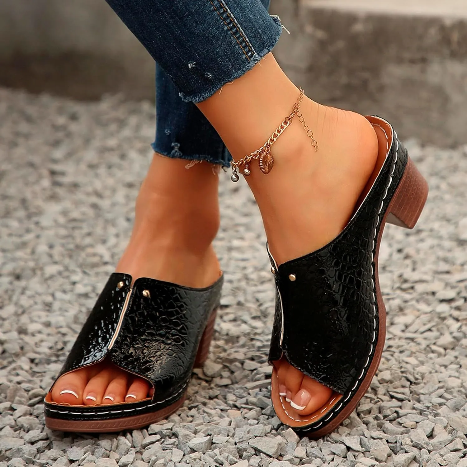Womens Sparkly Platform Dress Sandals Chunky Block High Heels Open Toe with Strap Dressy Prom Wedding Party Evening Shoes