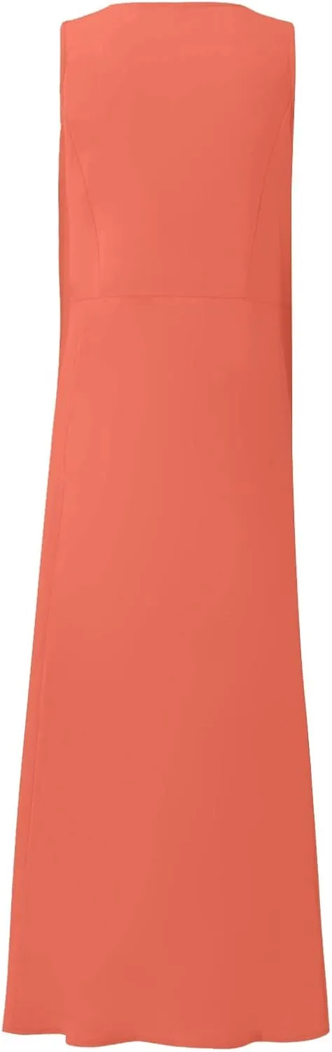 Women's Spring Sleeveless Dresses 2024 Casual Maxi Solid Color Summer Dresses, S-3XL