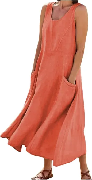 Women's Spring Sleeveless Dresses 2024 Casual Maxi Solid Color Summer Dresses, S-3XL