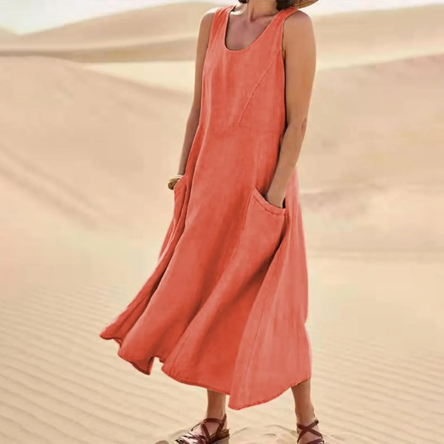 Women's Spring Sleeveless Dresses 2024 Casual Maxi Solid Color Summer Dresses, S-3XL