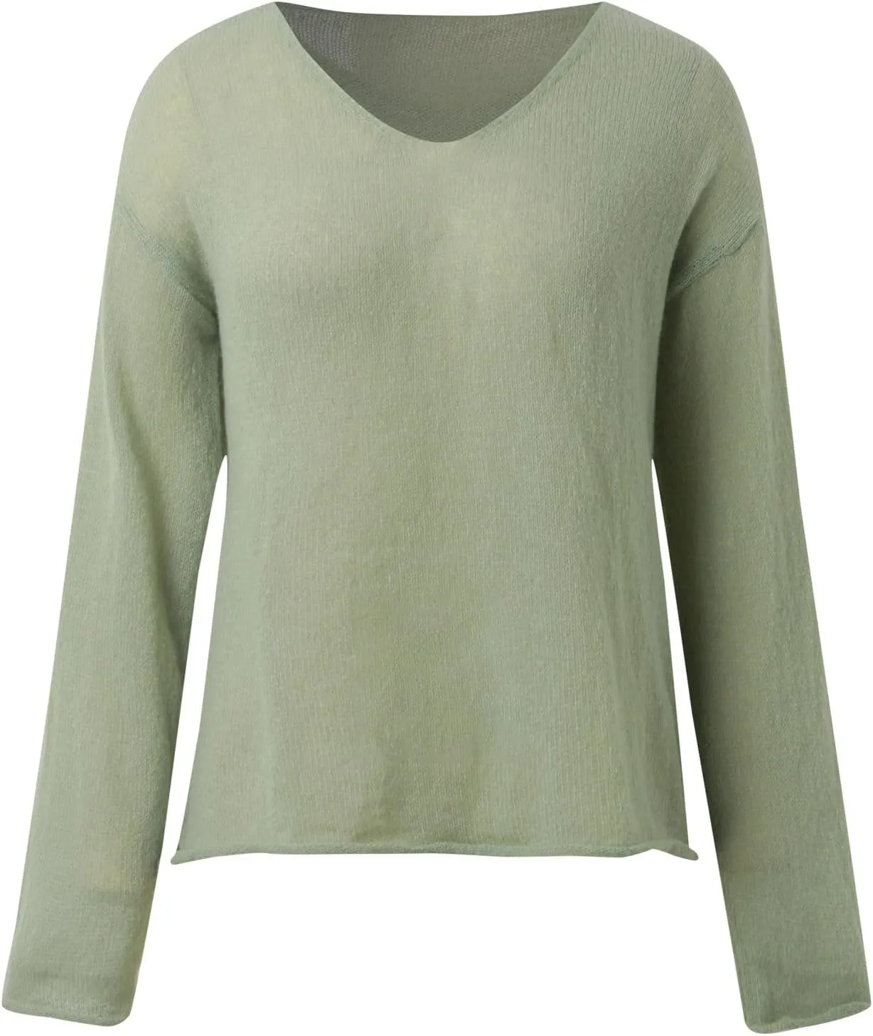 Women's Sweaters Chunky Knit Solid Color V Neck Long Sleeve Soft Casual Lightweight Pullover Tops