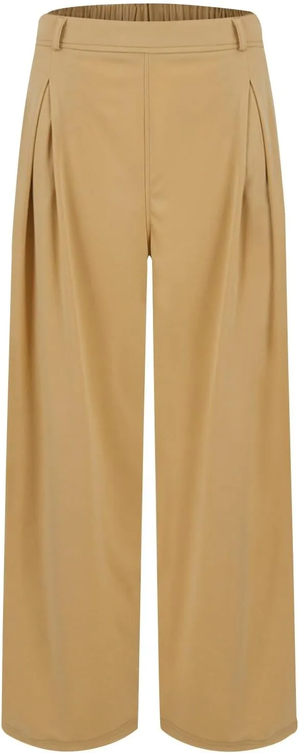 Womens Wide Leg Pants Dressy Casual Elastic Waist Yoga Dress Pants Plus Size Comfy Work Pants Slacks with Pockets