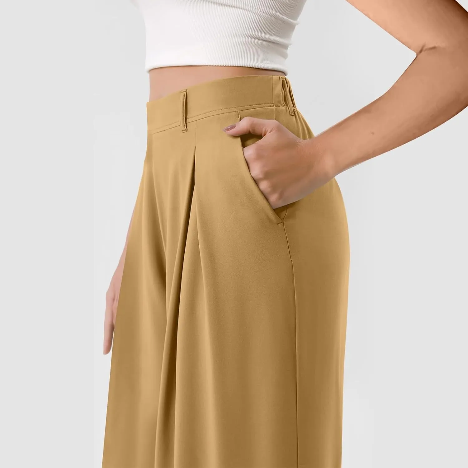Womens Wide Leg Pants Dressy Casual Elastic Waist Yoga Dress Pants Plus Size Comfy Work Pants Slacks with Pockets