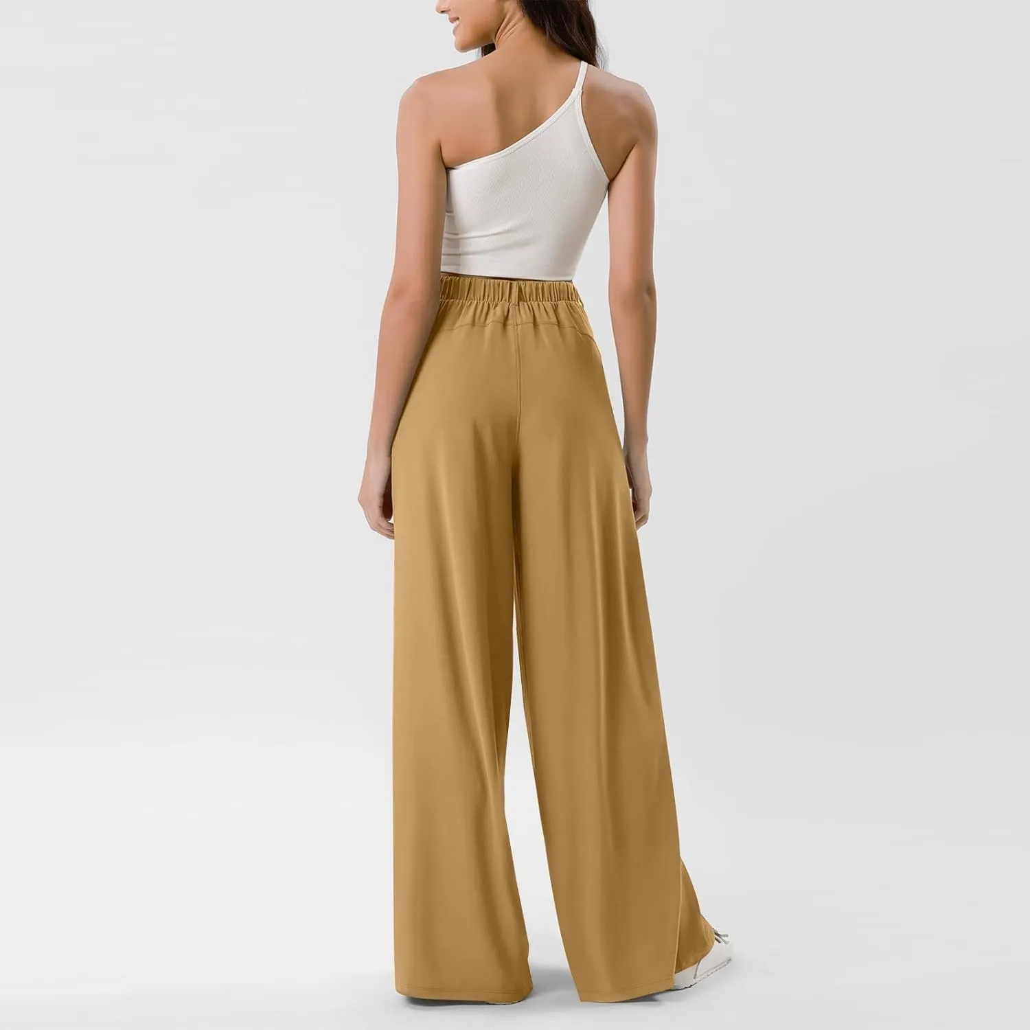 Womens Wide Leg Pants Dressy Casual Elastic Waist Yoga Dress Pants Plus Size Comfy Work Pants Slacks with Pockets