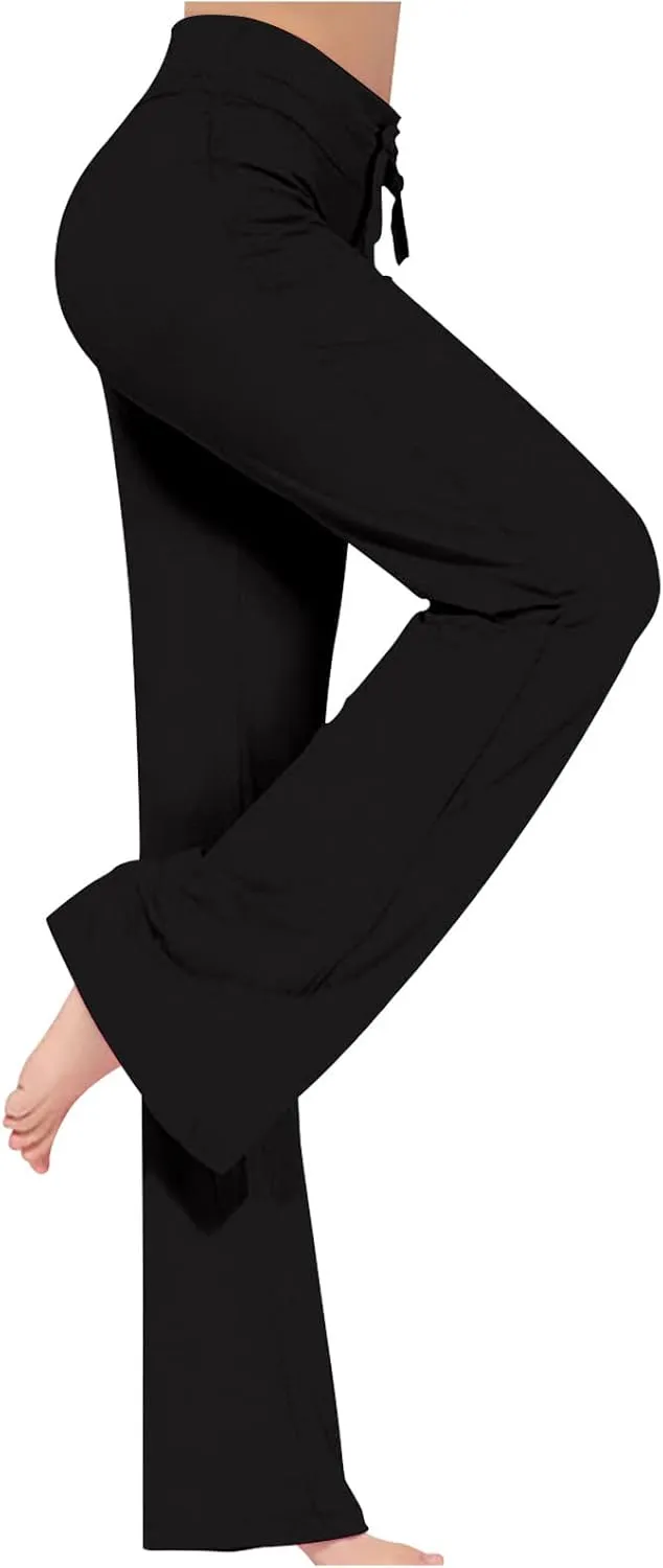 Womens Workout Out Leggings Stretchy Waist Yoga Gym Loose Pants with Multi Button Cargo Pockets Wide Leg