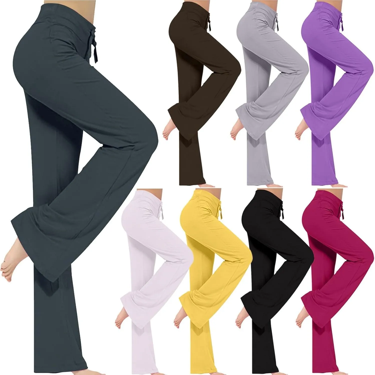 Womens Workout Out Leggings Stretchy Waist Yoga Gym Loose Pants with Multi Button Cargo Pockets Wide Leg