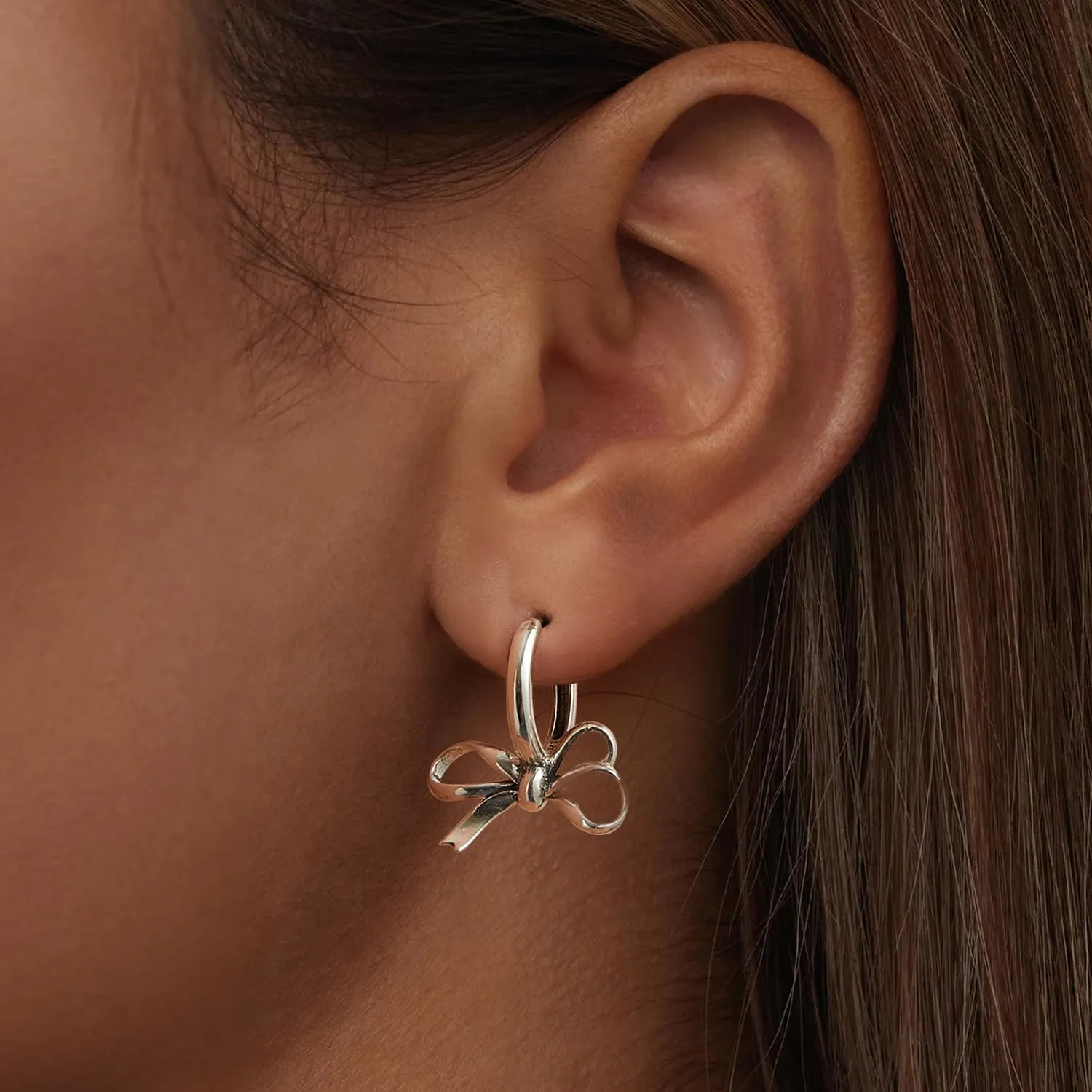 WOSTU Classic Bow Hoop Earrings 925 Sterling Silver Simple Ear Buckles Hypoallergenic Drop Earrings for Women
