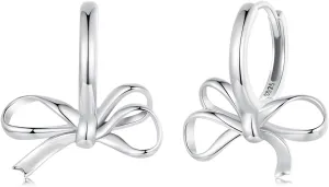 WOSTU Classic Bow Hoop Earrings 925 Sterling Silver Simple Ear Buckles Hypoallergenic Drop Earrings for Women
