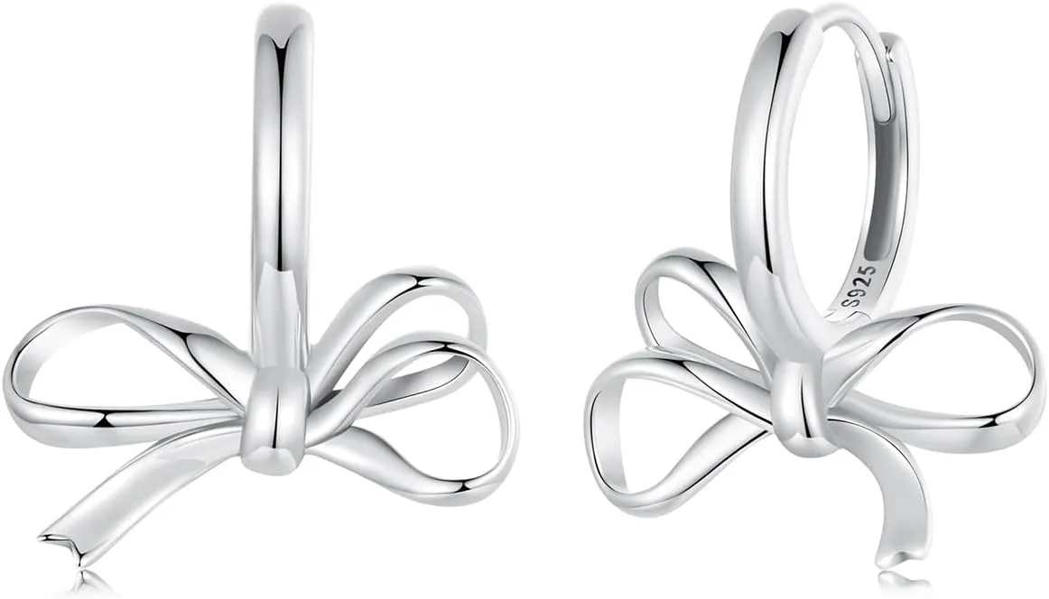 WOSTU Classic Bow Hoop Earrings 925 Sterling Silver Simple Ear Buckles Hypoallergenic Drop Earrings for Women