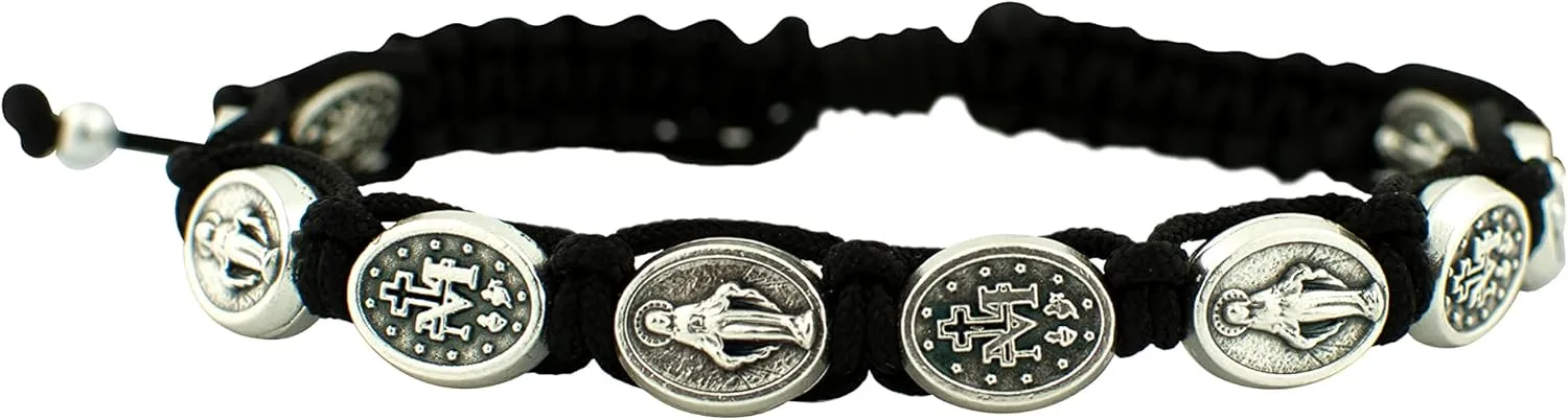 Woven Bracelet with 10 Miraculous Medal Beads | Great Catholic Gift for First Communion and Confirmation | Adjustable for Comfortable Fit | Stylish Religious Accessory