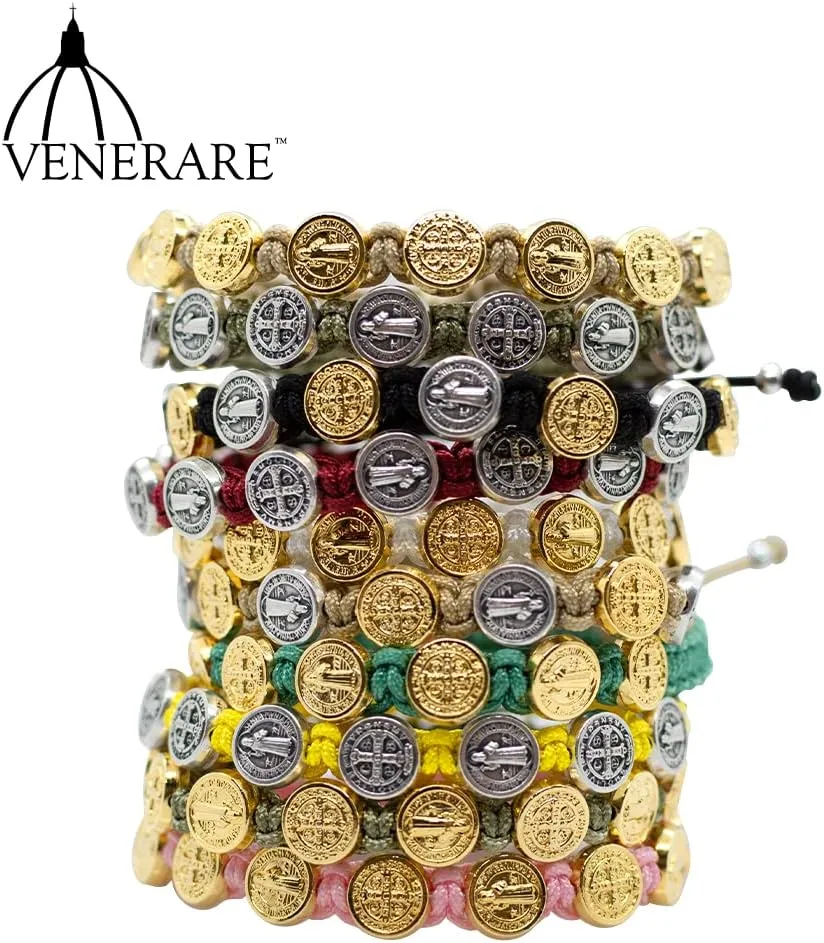 Woven Bracelet with 10 Saint Benedict Medal Beads | Great Catholic Gift for First Communion and Confirmation | Adjustable for Comfortable Fit | Stylish Religious Accessory