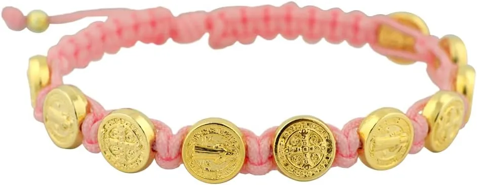 Woven Bracelet with 10 Saint Benedict Medal Beads | Great Catholic Gift for First Communion and Confirmation | Adjustable for Comfortable Fit | Stylish Religious Accessory