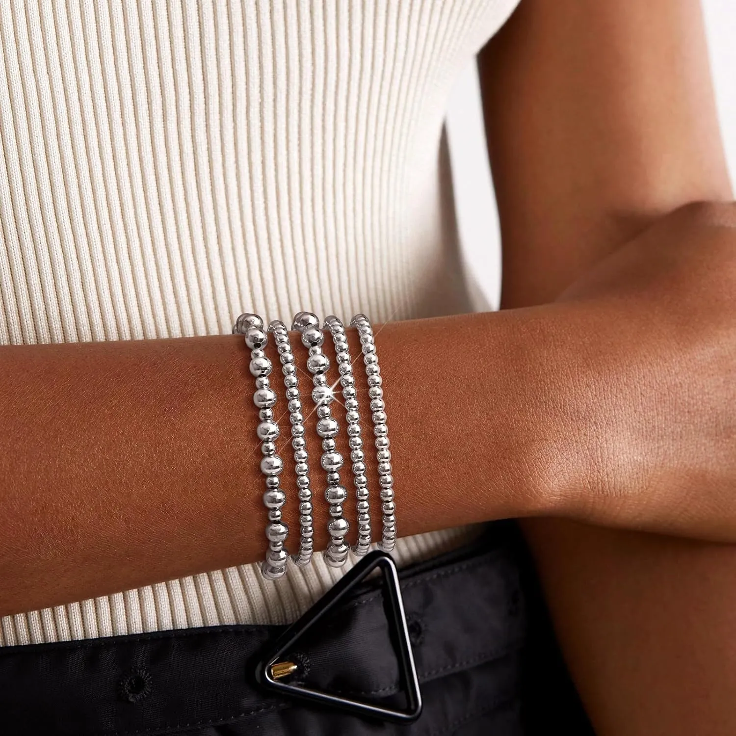 Wowshow Gold Bracelets - 14K Gold Plated Stackable Bead Bracelet Set for Women