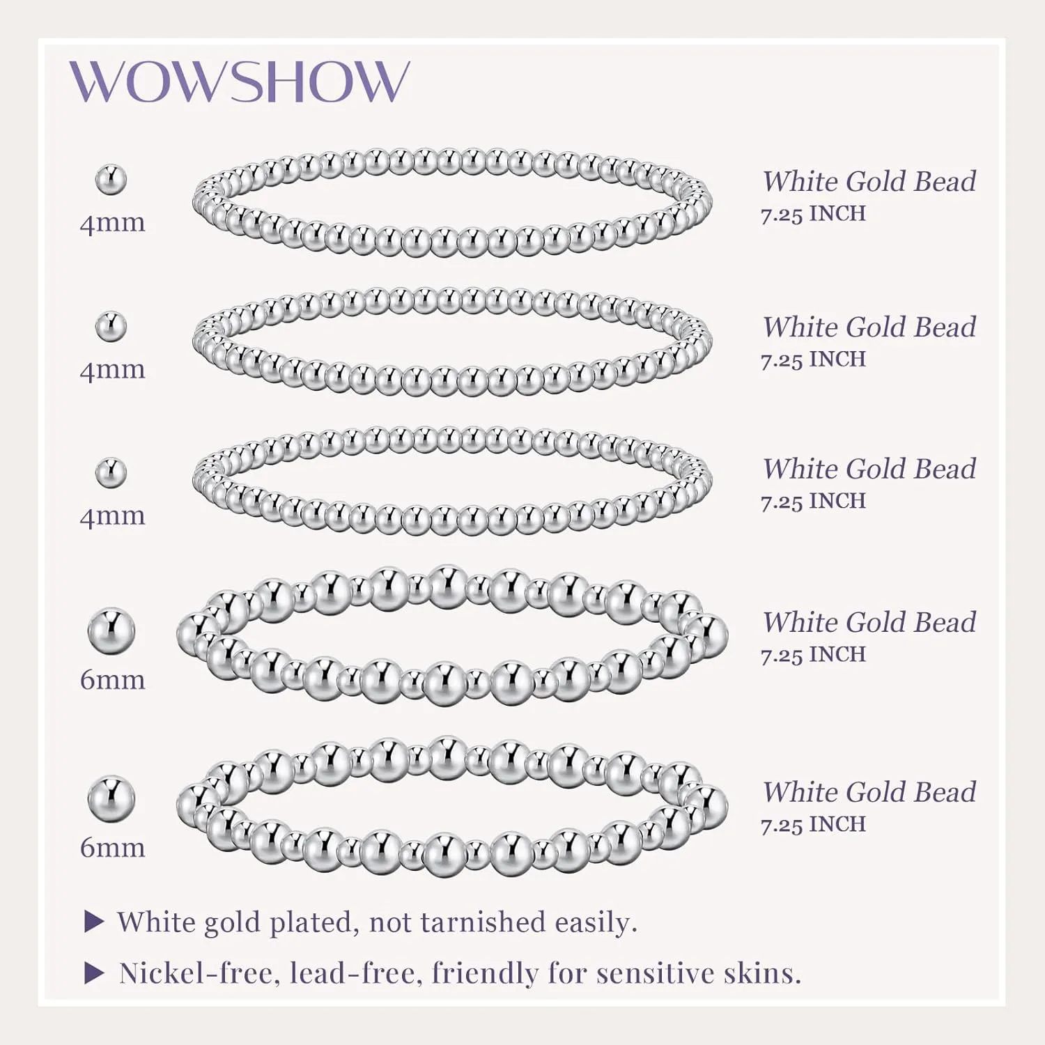 Wowshow Gold Bracelets - 14K Gold Plated Stackable Bead Bracelet Set for Women