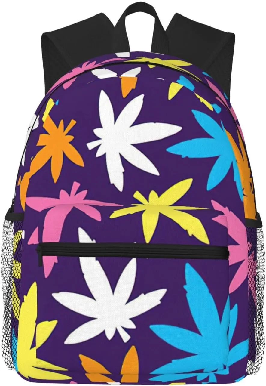 WURTON Bright Colorful Weed Pattern Print Backpacks Casual,Pacious Compartments,Work,Travel,Outdoor Activities Unisex Daypacks