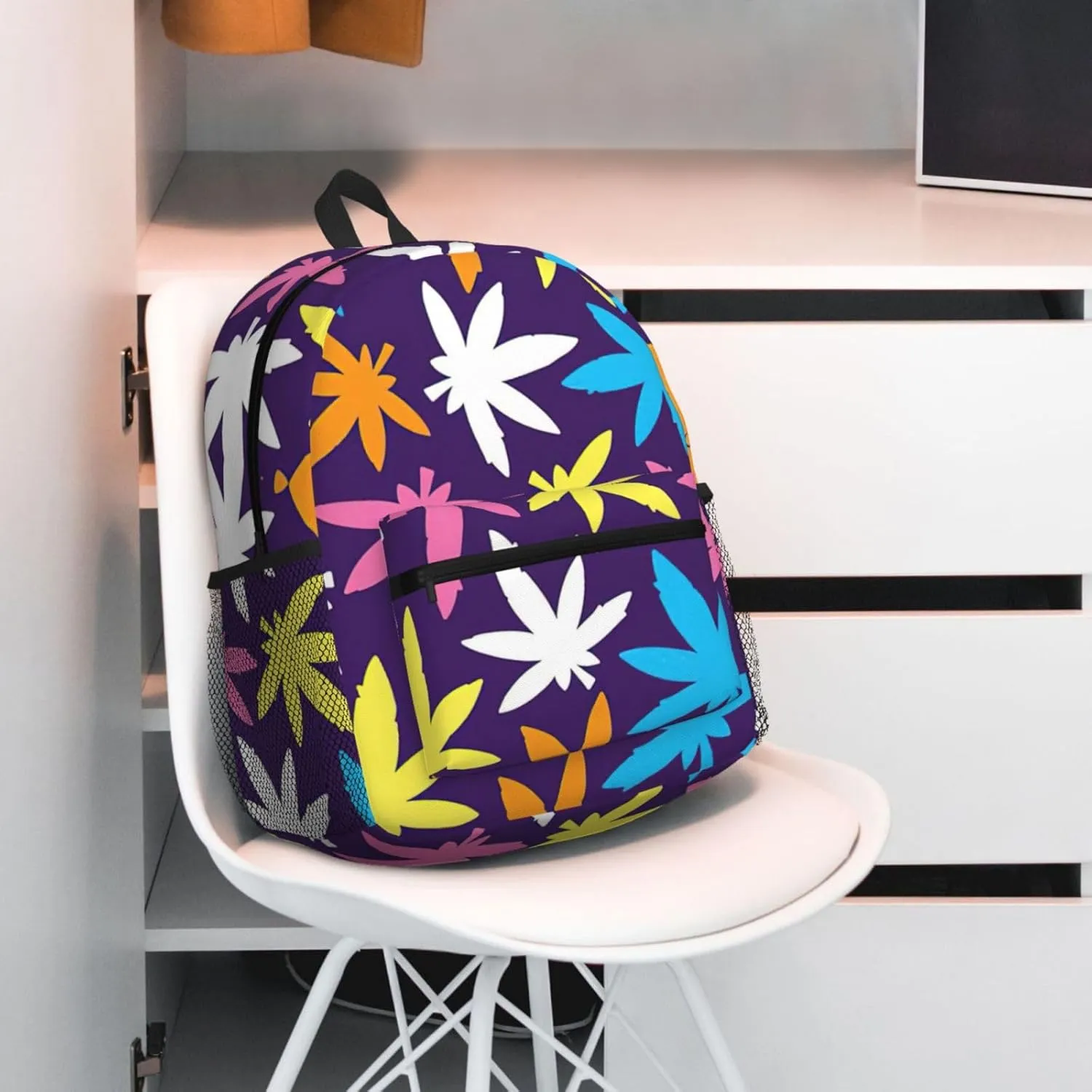 WURTON Bright Colorful Weed Pattern Print Backpacks Casual,Pacious Compartments,Work,Travel,Outdoor Activities Unisex Daypacks